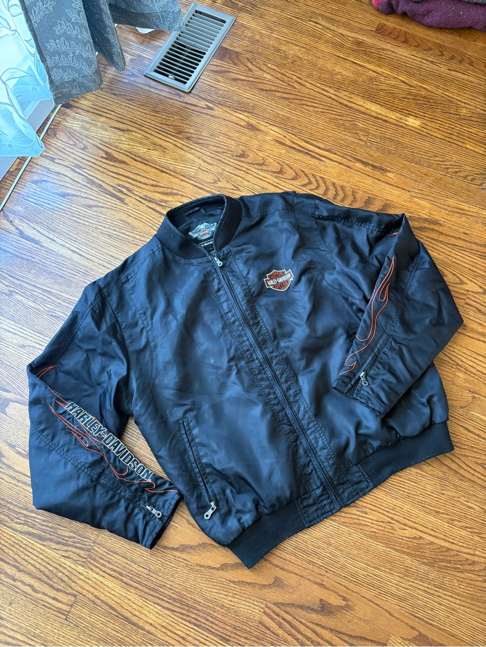 Harley-Davidson Black Bomber Jacket with Orange Flame Trim